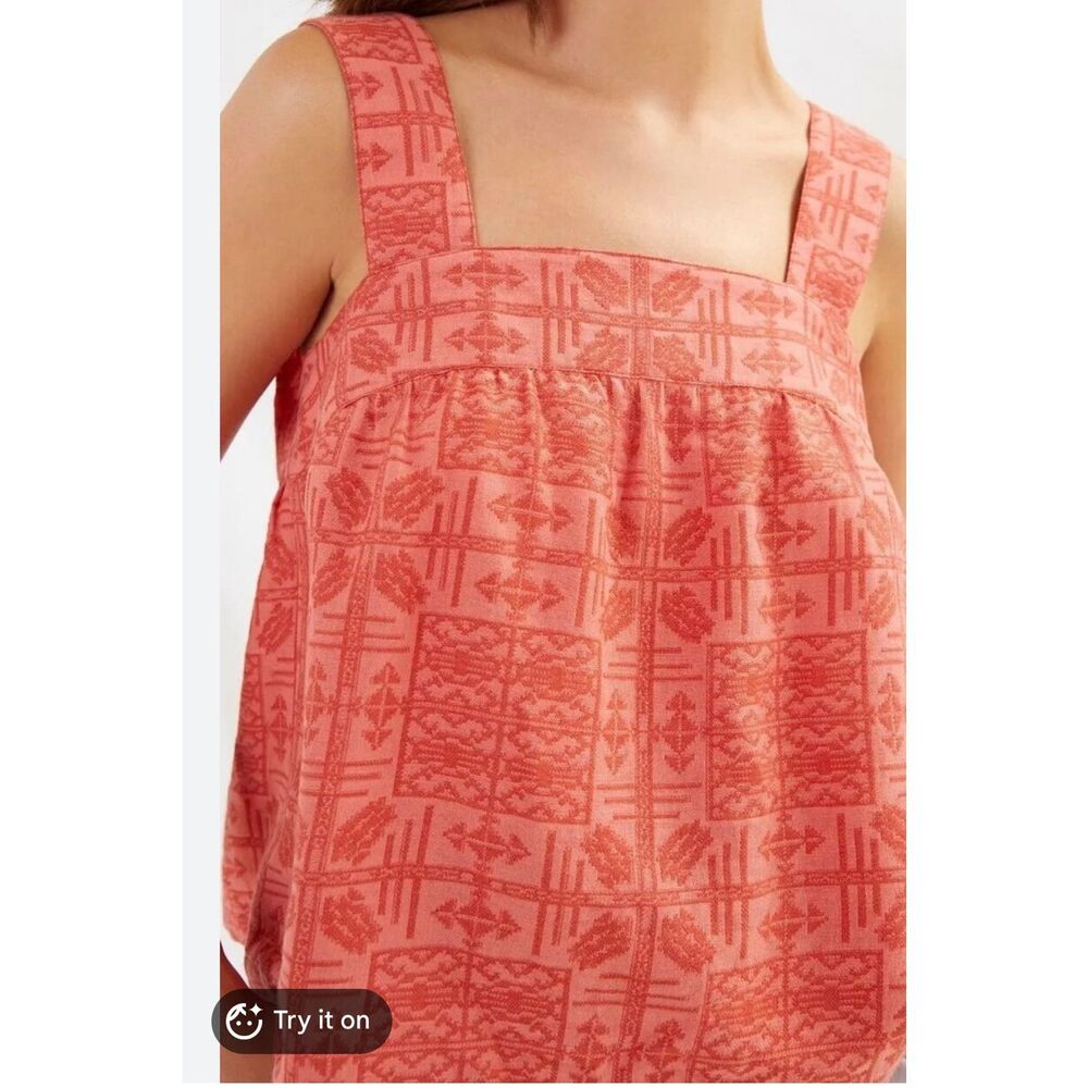 New ANTHROPOLOGIE Embroidered Button-Back Tank Top Shirt Sz XL Coral